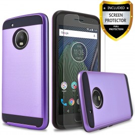 Motorola Moto G5 Plus Case, 2-Piece Style Hybrid Shockproof Hard Case Cover with [Premium Screen Protector] Hybird Shockproof And Circlemalls Stylus Pen (Purple)